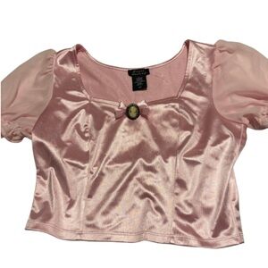 Sweet Society Pink Satin Puff Sleeve Top